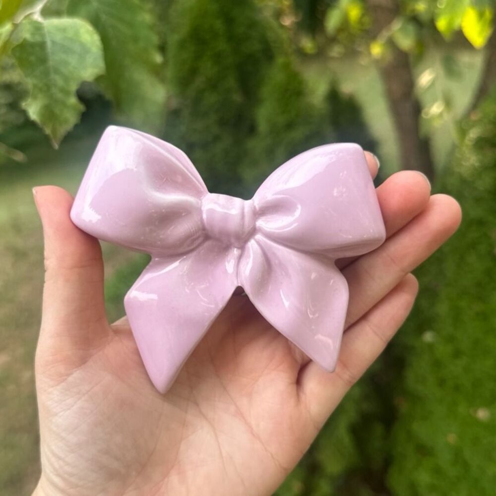 Cute Cottagecore Ceramic Pink Bow Vintage Wall Hanging